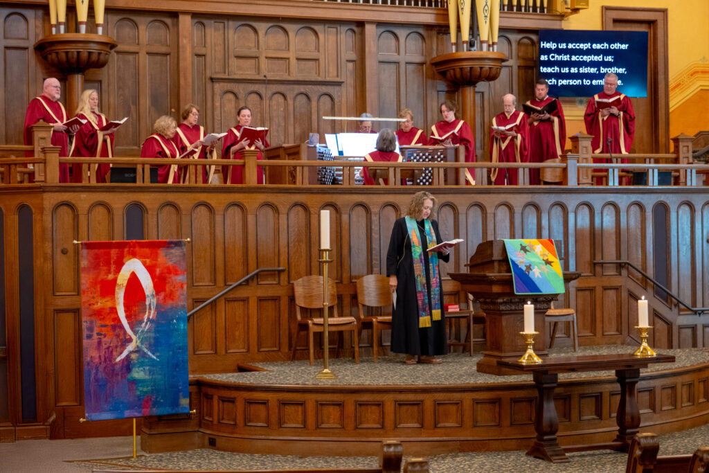 Rev. R. Brooke Baker in service with the FCC Chancel Choir.